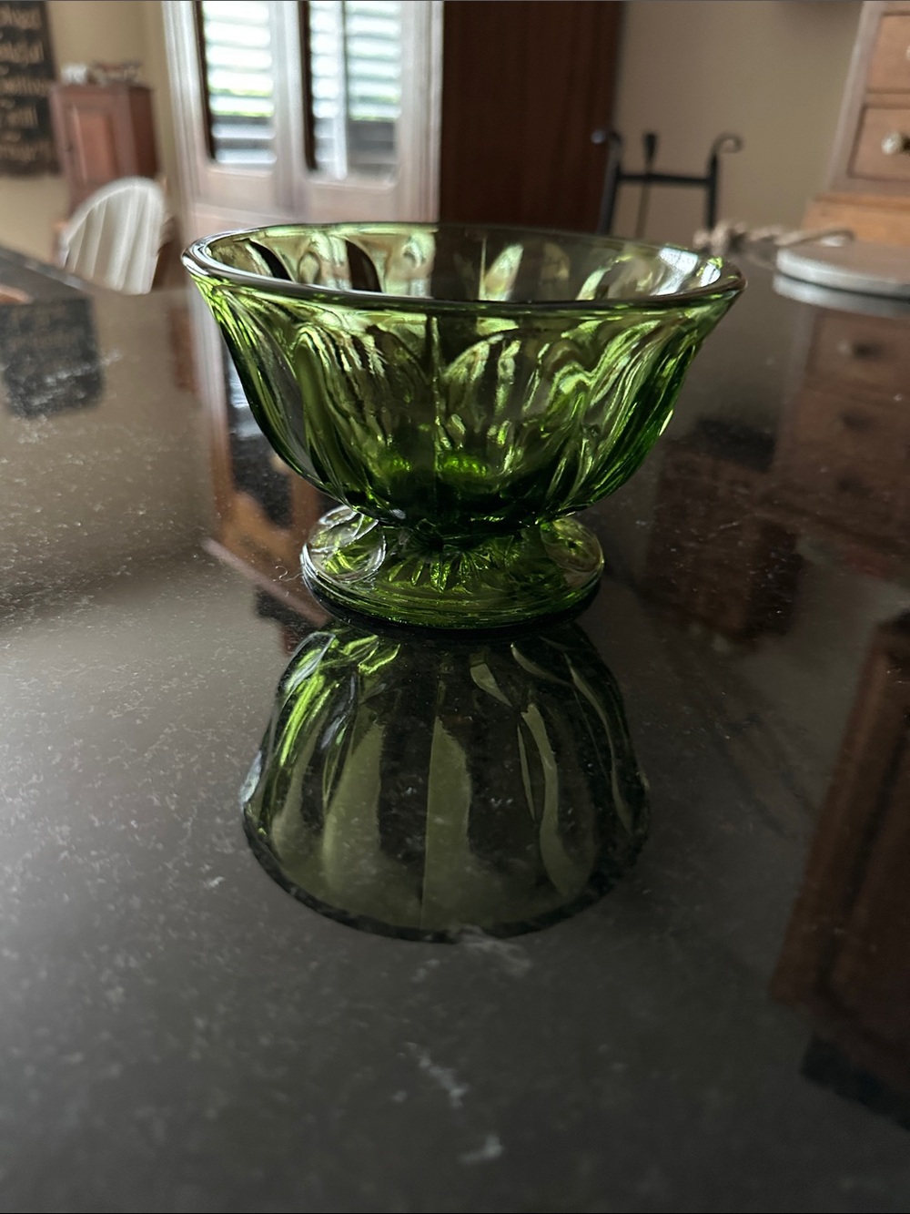 Green Glass Decorative Dessert Bowl - Classic Pedestal Design